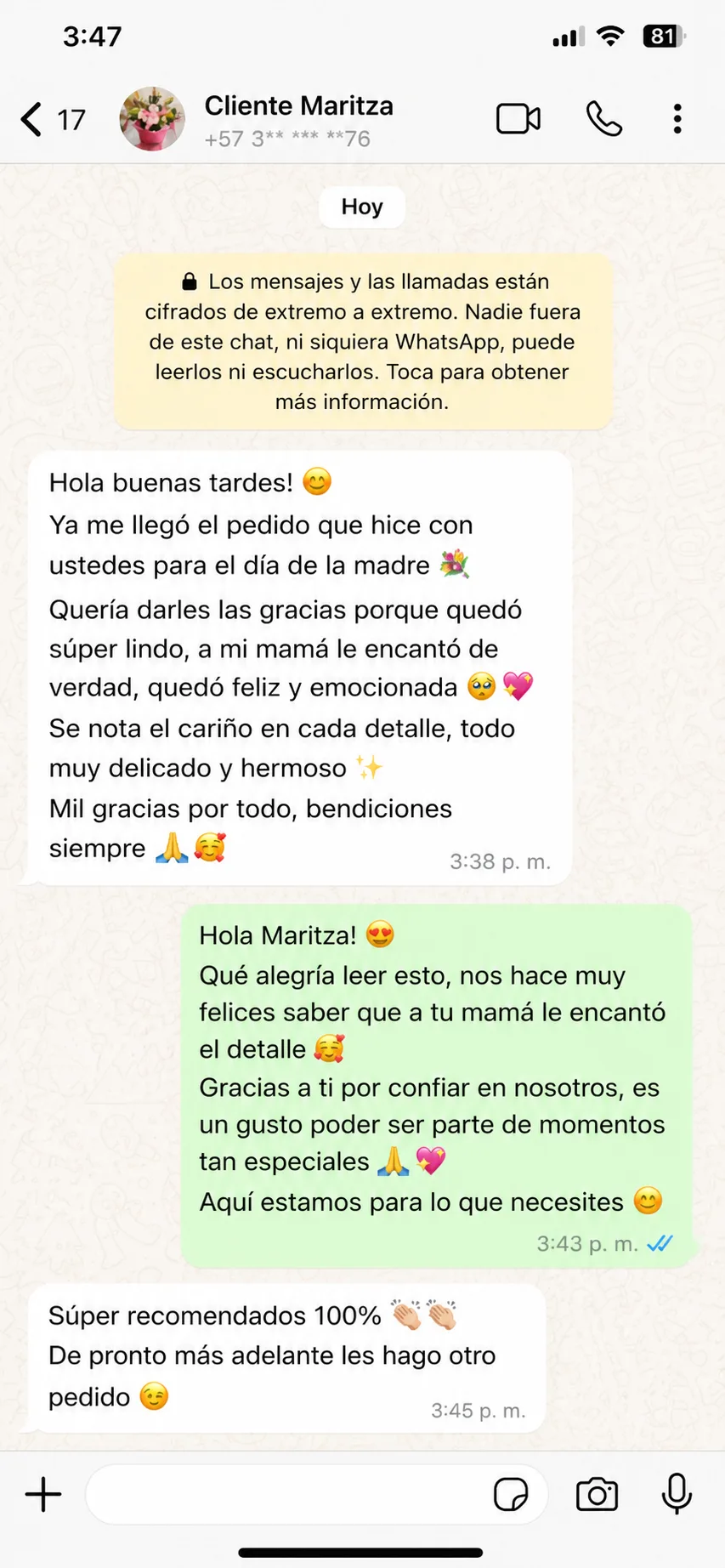 Mensaje WhatsApp cliente 1