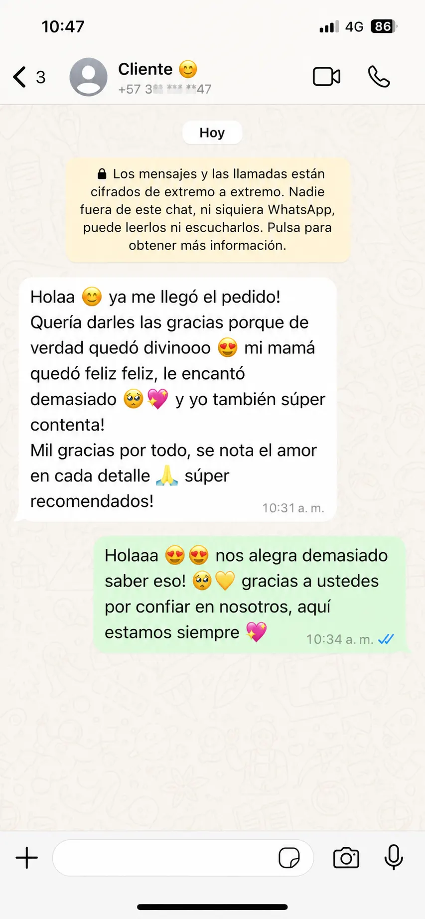 Mensaje WhatsApp cliente 2