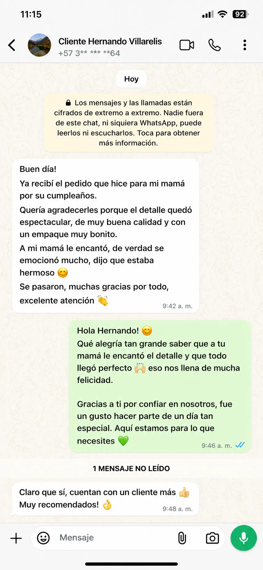 Mensaje WhatsApp cliente 3