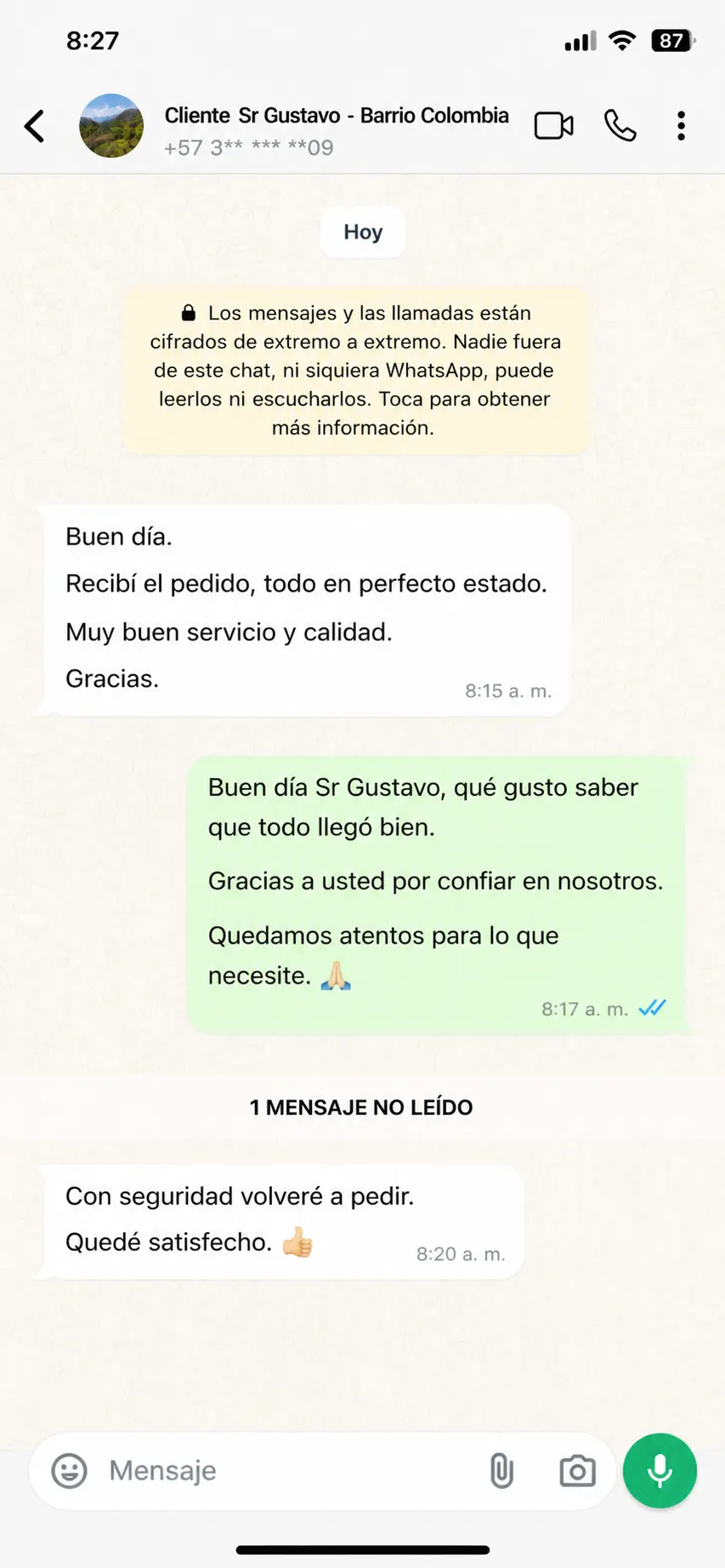 Mensaje WhatsApp cliente 4